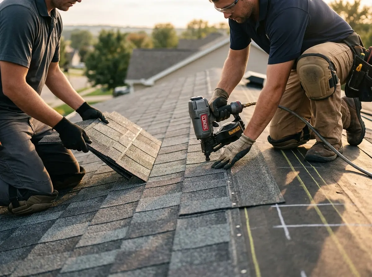Professional roofer working on a residential roof in White Bear Lake